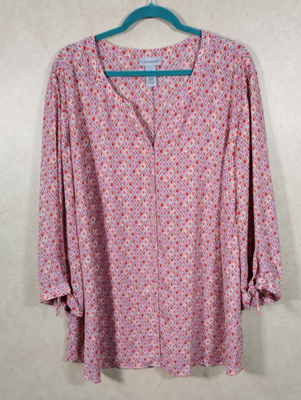 H151 Catherines Pink & Red Geometric Print Blouse 4X